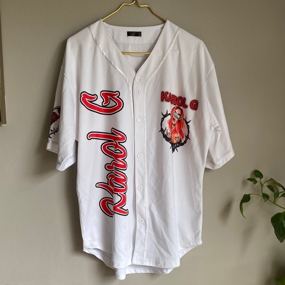 White Graphic Button-Up Jersey